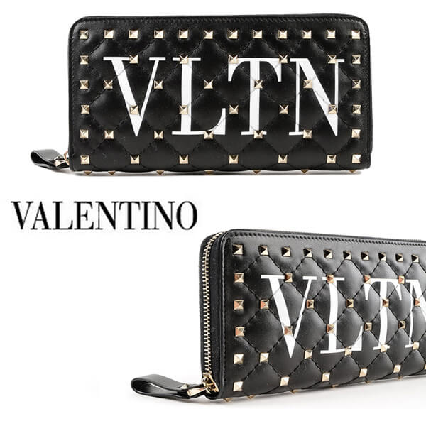 ヴァレンティノ財布コピー】Rockstud Spike VLTN ジップ 長財布  