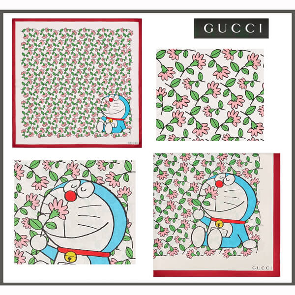 GUCCI ドラえもんコラボ 花柄スカーフ 青