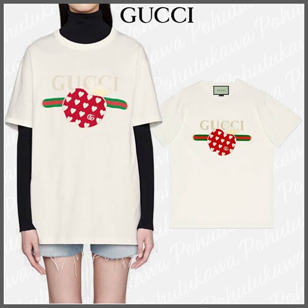 グッチ Tシャツ 偽物 アップル＆ハート☆アップルプリント レポム T 