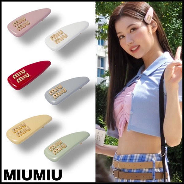 未使用　miumiu パテントレザーヘアクリップ　ヘアピン　ホワイト miumiu ヘアピン ホワイト パテントレザー ヘアクリップ - メルカリ