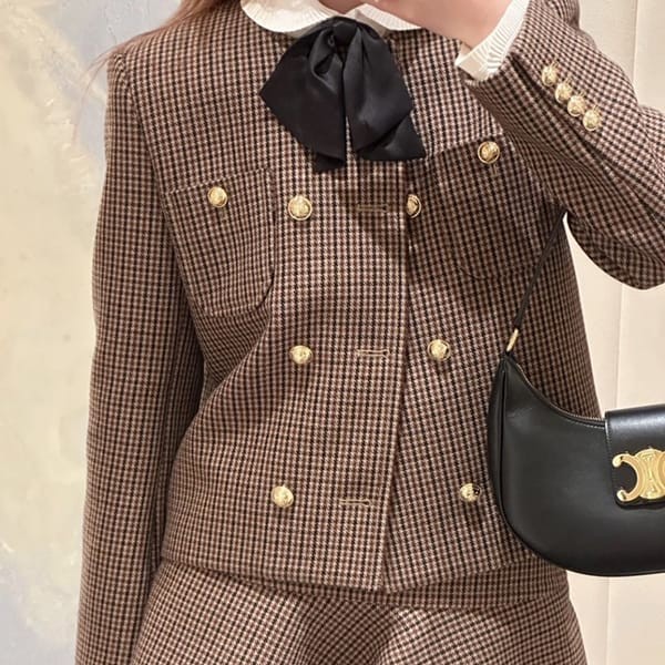 【お気にいる】 セリーヌ ダブル千鳥格子ウール 偽物 チェルシージャケット ジャケット・アウター
