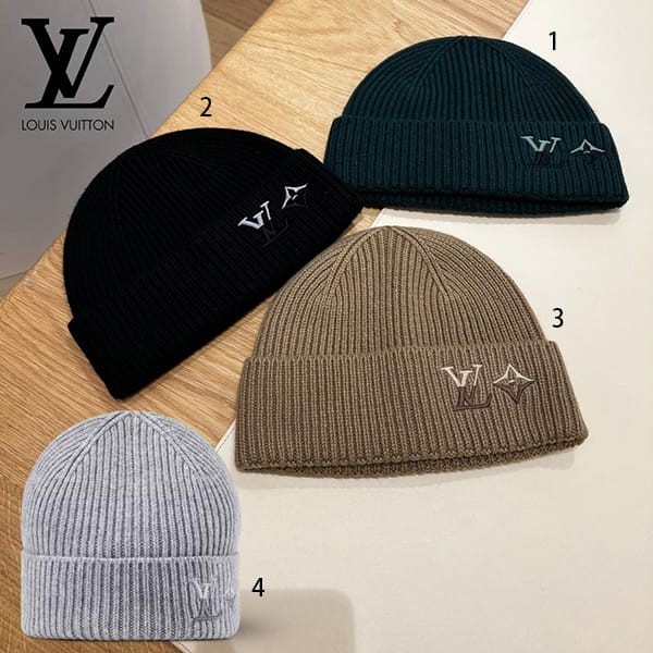 上品高見え□ルイヴィトン 偽物 ビーニー LV デュアル ニット帽 4色 