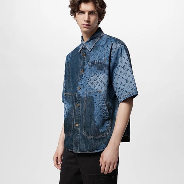 送料無料]ルイヴィトン デニムオーバーシャツ コピー 半袖 1AFAVF  