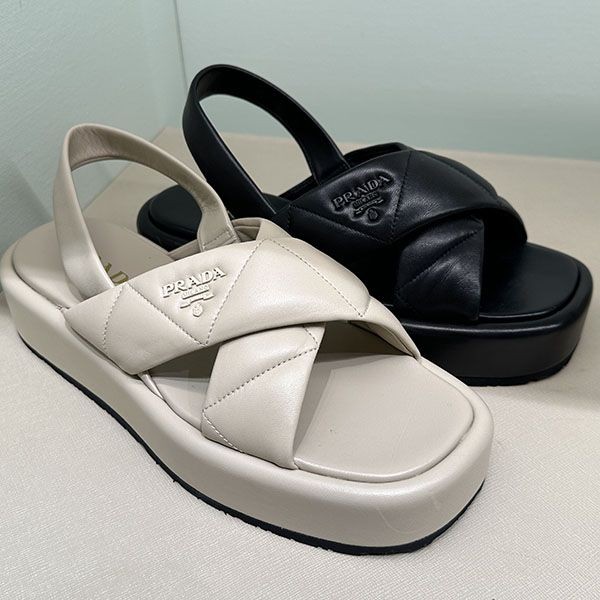プラダ PRADA サンダル キルトナッパレザー フラットフォーム 1XZ749 プラダ PRADA サンダル キルトナッパレザー フラットフォーム
