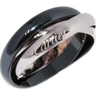 良品　カルティエ　トリニティリング　K18WG/ブラックセラミック　#54 Cartier】【仕上済】カルティエ『K18WG トリニティ リング